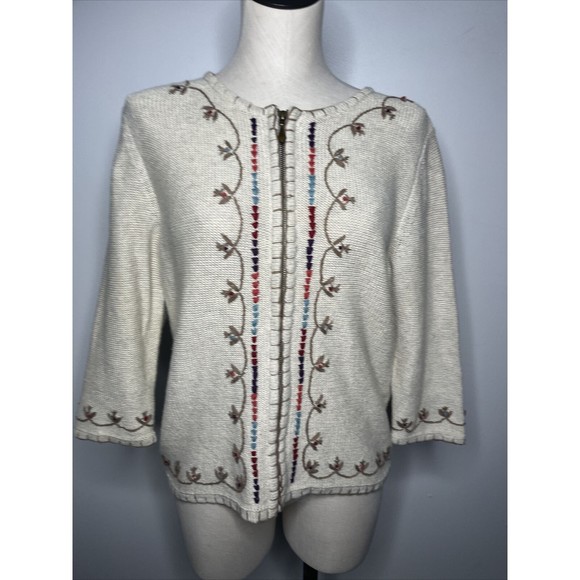 Christopher & Banks Full Zip Up Cardigan Sweater Knitted Oatmeal Size Medium - Picture 16 of 16